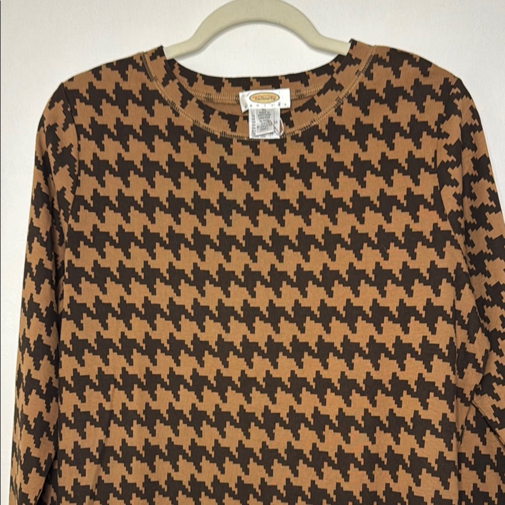 Talbots Brown and Black Houndstooth Long Sleeve Tee